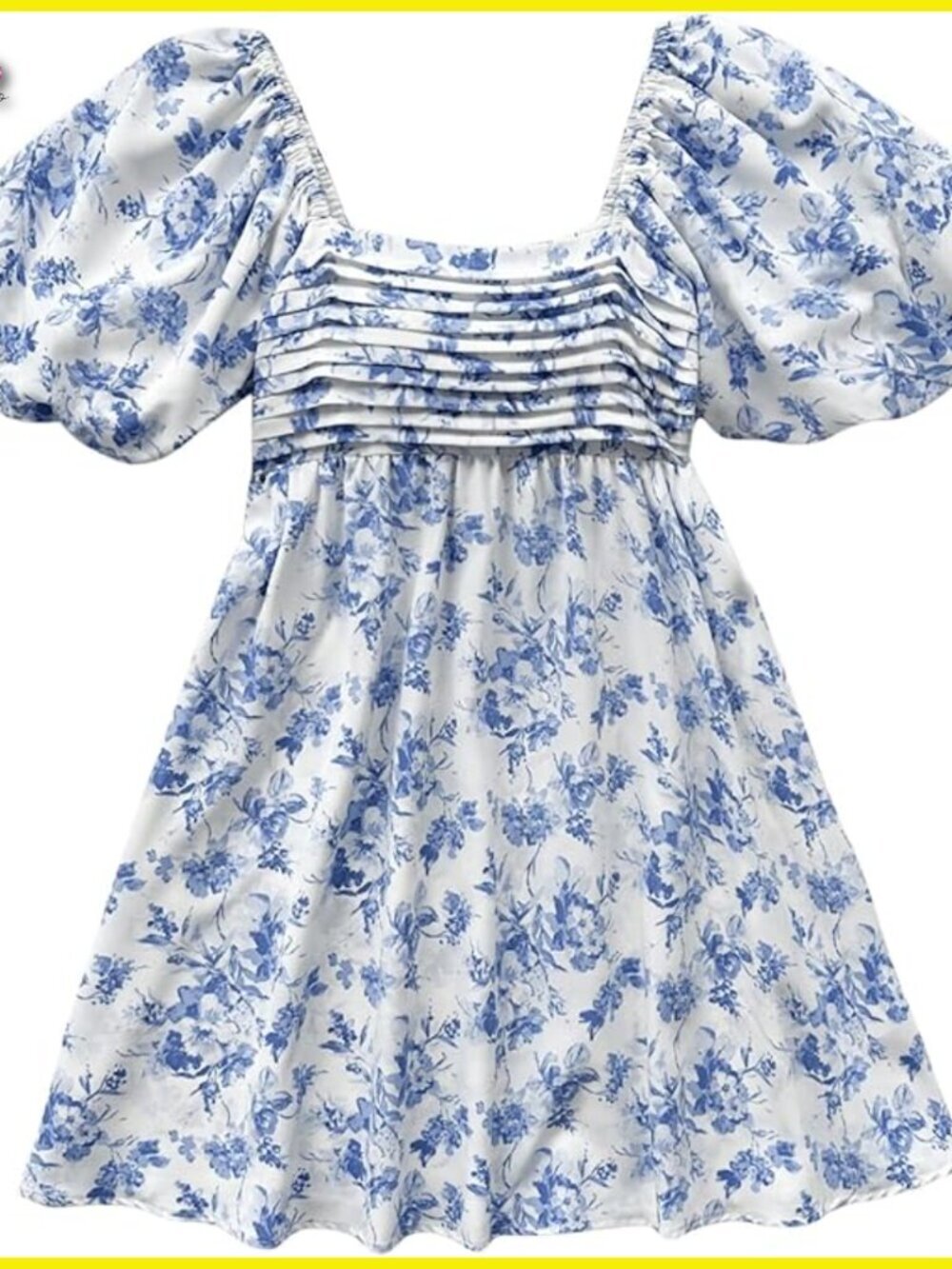 Floral Puff Sleeve Square Neck Mini Dress Boho Chic Summer Casual